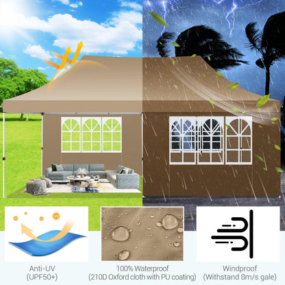 COBIZI 10x20ft Pop Up Canopy Tent with 4 Removable Sidewalls, Easy Up Commercial Canopy, Waterproof and UV50+ Gazebo with Portable Bag, Adjustable Leg Heights,Party Tents for Parties