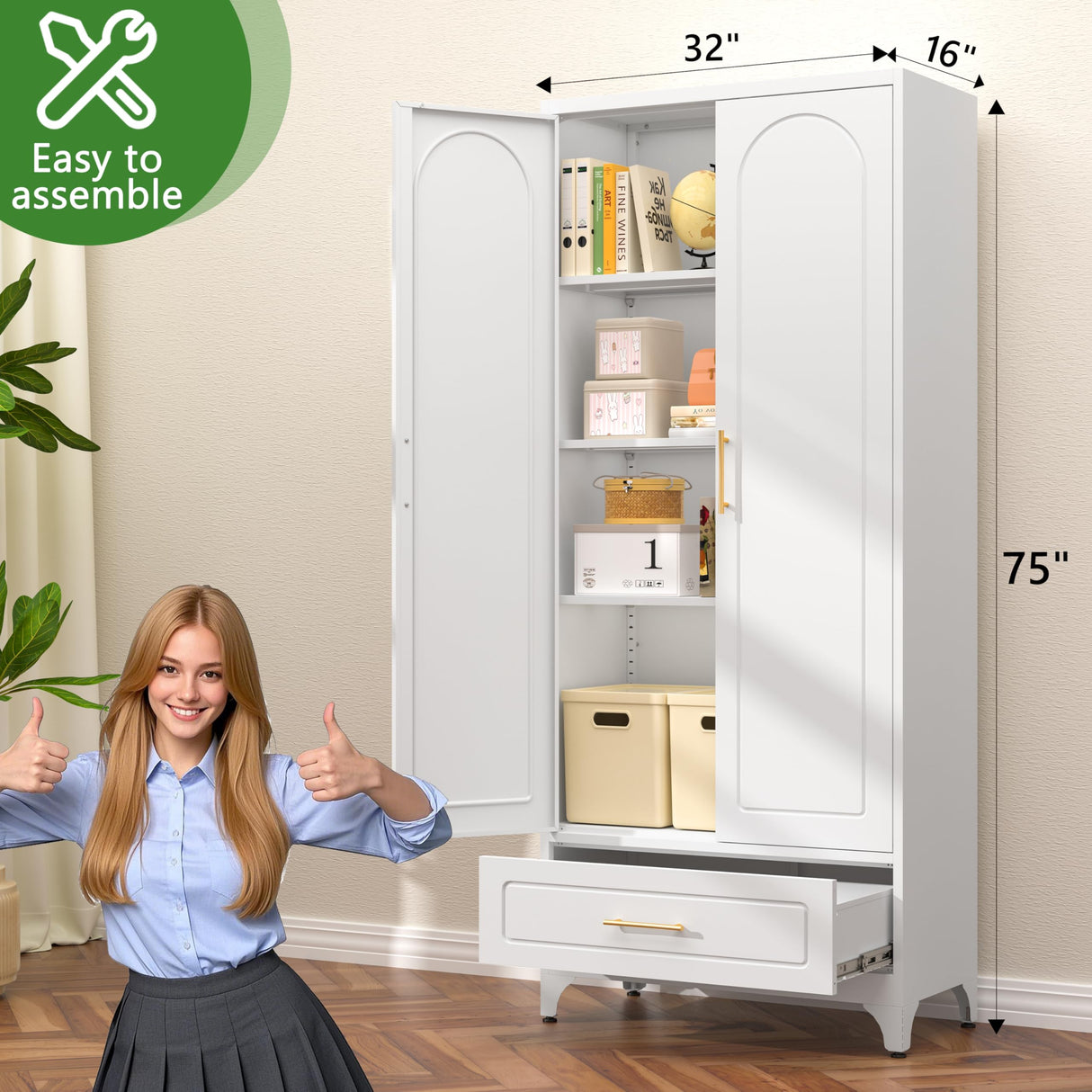 TIMELESS PIECES 75” Kitchen Pantry Storage Cabinet,Tall Storage Cabinet with Drawers and Adjustable Shelves,Modern Kitchen Hutch Cabinet,Freestanding Cupboard for Dining Room TIMELESS PIECES