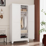 pozdeg 71" Metal Armoire Wardrobe Closet, Tall Clothing Storage Cabinet with Hanging Rods, Household Closet Organizers with Adjustable Shelves for Home Office or Gym (White) pozdeg