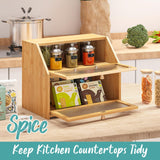 Vriccc Large Bread Box, Bamboo Wood Bread Box for Kitchen Counter, Double-layer Bread Storage Bin, Acrylic glass with Diamond Patterns Vriccc