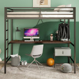 Twin Size Loft Bed with Desk and Closet Rod for Kids,Heavy Duty Loft Bed Frame with Safety Guardrail, Loft Metal Bunk Bed Twin Size, Space-Saving, Noise Free,Black Bellemave