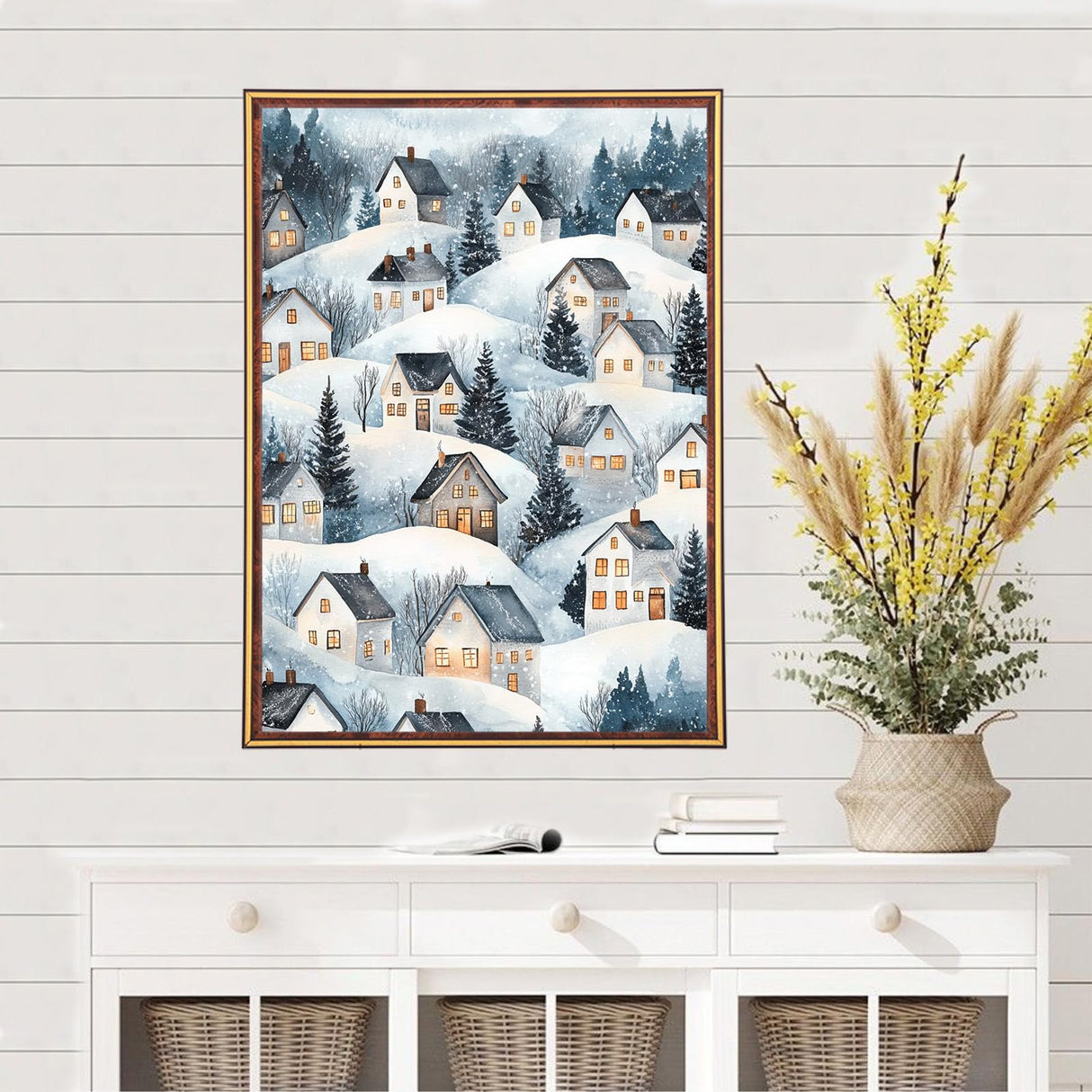MEIYUDA Winter Snow Scene Diamond Art Kits for Adults, 5D Abstract House Diamond Art Painting for Beginners, DIY Winter House Diamond Painting Full Drill Crystal Craft Kits for Home Wall Decor 12x16in MEIYUDA