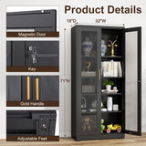 71''Glass Display Cabinet, Black Curio Cabinet With Lock, Display Case with 4 Adjustable Shelves, China Cabinets with Glass Doors,Showcase Display Cabinet ,Tall Liquor Bookshelf for Home Office Pantry TIMELESS PIECES