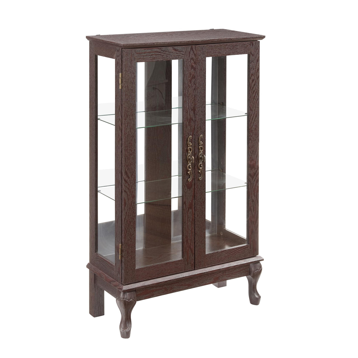 Curio Cabinets Lighted with Glass Doors Display Case with Adjustable Shelves and Mirrored Back Panel Display Your Treasures in Style with Our Lighted Curio Cabinet,Dark Brown(E26 light bulb included) SonkYog
