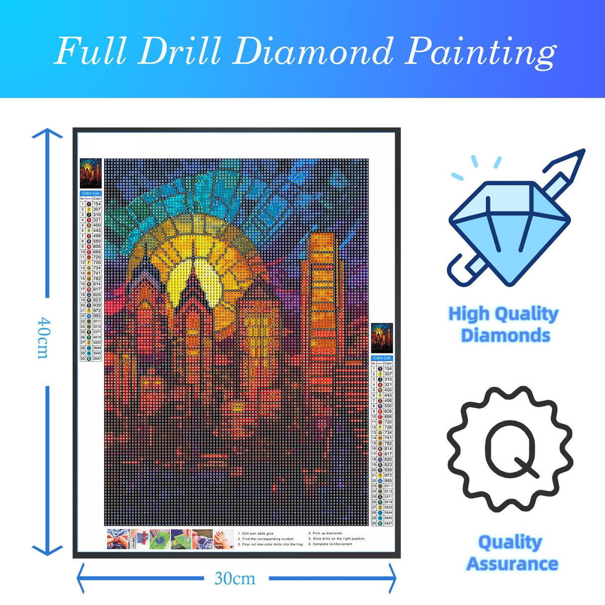 CDYCNXZ City Diamond Art Painting Crafts Stained Glass Pennsylvania Philadelphia Skyline Full Drill Round Diamond Art Paint by Number Kits for Wall Decoration 12x16 inch CDYCNXZ