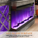 AMERLIFE Farmhouse LED Fireplace TV Stand with 3-Sided Glass Fireplace, 70" Large Entertainment Center for TVs up to 80", Rustic TV Console with Glass Door Storage for Living Room, Light Gray AMERLIFE