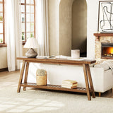 LITTLE TREE 70.9-Inch Extra Long Console Table for Entryway, 2-Tier Narrow Wooden Sofa Table Behind Couch, Large Sofa Tables for Living Room, Farmhouse Foyer Hallway Entry Table, Rustic Brown LITTLE TREE