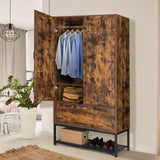 Bonnlo Armoire, Wardrobe Closet with Hanging Rod, Bedroom 71" Freestanding Wardrobe Cabinet with Doors, Adjustable Shelves and Drawer, Open Compartment, Rustic Brown, 38" W x 21" D x 71" H Bonnlo