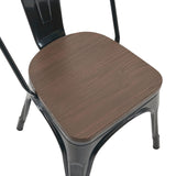 Nazhura Metal Dining Chair Farmhouse Tolix Style for Kitchen Dining Room Café Restaurant Bistro Patio, 18 Inch, Stackable, Waterproof Indoor/Outdoor (Sets of 4) (Black with Wood Padding) Nazhura