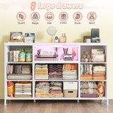 White Dresser TV Stand for 55'' with LED Lights & Charging Station, Dresser for Bedroom with 8 Drawer, Chest of Drawers with Open Shelves, 6 Adjustable Feet, Hallway, Entryway EnHomee