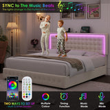 HIFIT Upholstered Full Size LED Bed Frame with Charging Station and 4 Large Storage Drawer, Velvet Button Tufted Full Platform Bed with Adjustable Headboard, No Box Spring Needed, Easy Assembly, Beige HIFIT