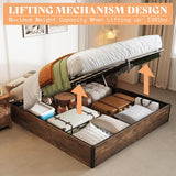 AMERLIFE Lift Up Storage Bed, King Bed Frame with Storage Underneath, Wooden Platform Bed Frame, Solid Wood Slats Support, No Fixed Headboard, No Box Spring Needed, Rustic Brown AMERLIFE