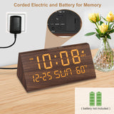 DreamSky Digital Alarm Clocks for Bedrooms - Wooden Desk Clock with Date, Day of Week, USB Port, Temperature, Dimmer for Bedside Table, Living Room, Office, Adjustable Volume, Auto DST, Wood Decor DreamSky