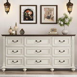 St.Mandyu Farmhouse 9 Drawer Dresser for Bedroom with 6 Gourd Feet and Roman Column Decor, 63in Wide Wood Country Rustic Chest of Drawers, Storage Dressers for Bedroom, Living Room, Rustic White St.Mandyu