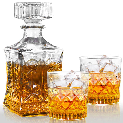 LAWADACH Whiskey Decanter for Men, Glass Liquor Decanter Set with 2 Whiskey Glasses, Decanter for Tequila,Bourbon, Scotch, Brandy and Vodka, Gift for Men, Ideal Home Bar Decor - 28oz