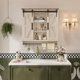 Trironsun Farmhouse Medicine Cabinet 2 Sliding Barn Doors 3 Tier Rustic Wood Wall Storage Cabinet Adjustable Shelf Towel Bar Wall Mounted Bathroom Wall Cabinet (Antique White, 30.71 Inch) Trironsun