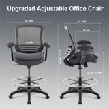 WITTLONG 400lbs Drafting Chair with Extra Seat Cushion Tall Office Chair with Soft Armrests Executive Computer Standing Desk Chair with Lumbar Support and Enlarged Adjustable Footring-Black WITTLONG