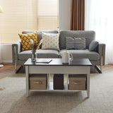 VINGLI Lift Top Coffee Table, Charcoal Top with White Frame, Farmhouse Cross-Sided Design, with Storage Shelf/Hidden Compartment, Gas Lift Mesa De Centro para Sala Pop Up Coffee Table VINGLI