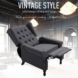 HOMCOM Fabric Upholstered Wingback Recliner, Tufted Push Back Accent Chair, Linen Arm Chair with Footrest, Armrest, Padded Cushion, Dark Grey HOMCOM