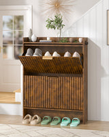 Piskyet Shoe Storage Cabinet with 2 Flip Drawers, Morden Fluted Narrow Shoes Rack Organizer Cabinet for Entryway with Anti-tilt Device,Hidden Handles,Rustic Brown Piskyet