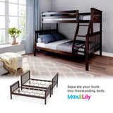 Max & Lily Twin Over Full Bunk Bed in Espresso - Solid Wood Frame with Removable Ladder and Safety Guardrails Max & Lily