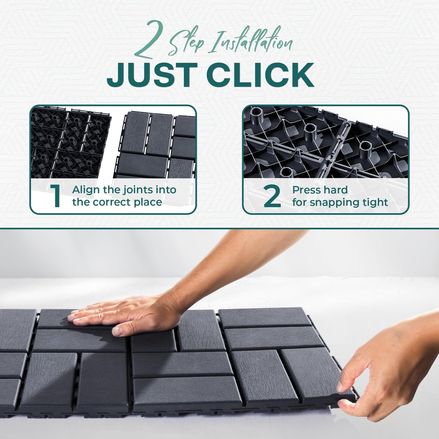 IDZO Plastic Interlocking Deck Tiles - 9PCS Waterproof Outdoor Flooring, All Weather Use Patio Tiles, Decking Checker Pattern, 12 x 12 x 0.7 Inches, Dark Grey