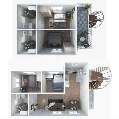 Double story Fully equipped bathroom 2 bedrooms prefab expandable container house 20ft luxury home stairs included