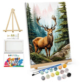 JOOZ Paint by Numbers Kit for Adults with Frame Deer Paint by Number with Easel Forest Adult Paint by Number Kits Framed DIY Mountain Landscape Oil Painting Kits for Gift Home Wall Decor 8x12 Inch JOOZ