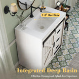 LUXOAK 31" Farmhouse Sliding Barn Door Bathroom Vanity with Sink Combo, Bathroom Vanity Cabinet with Drawers & Metal Handles, Freestanding, Distressed White LUXOAK