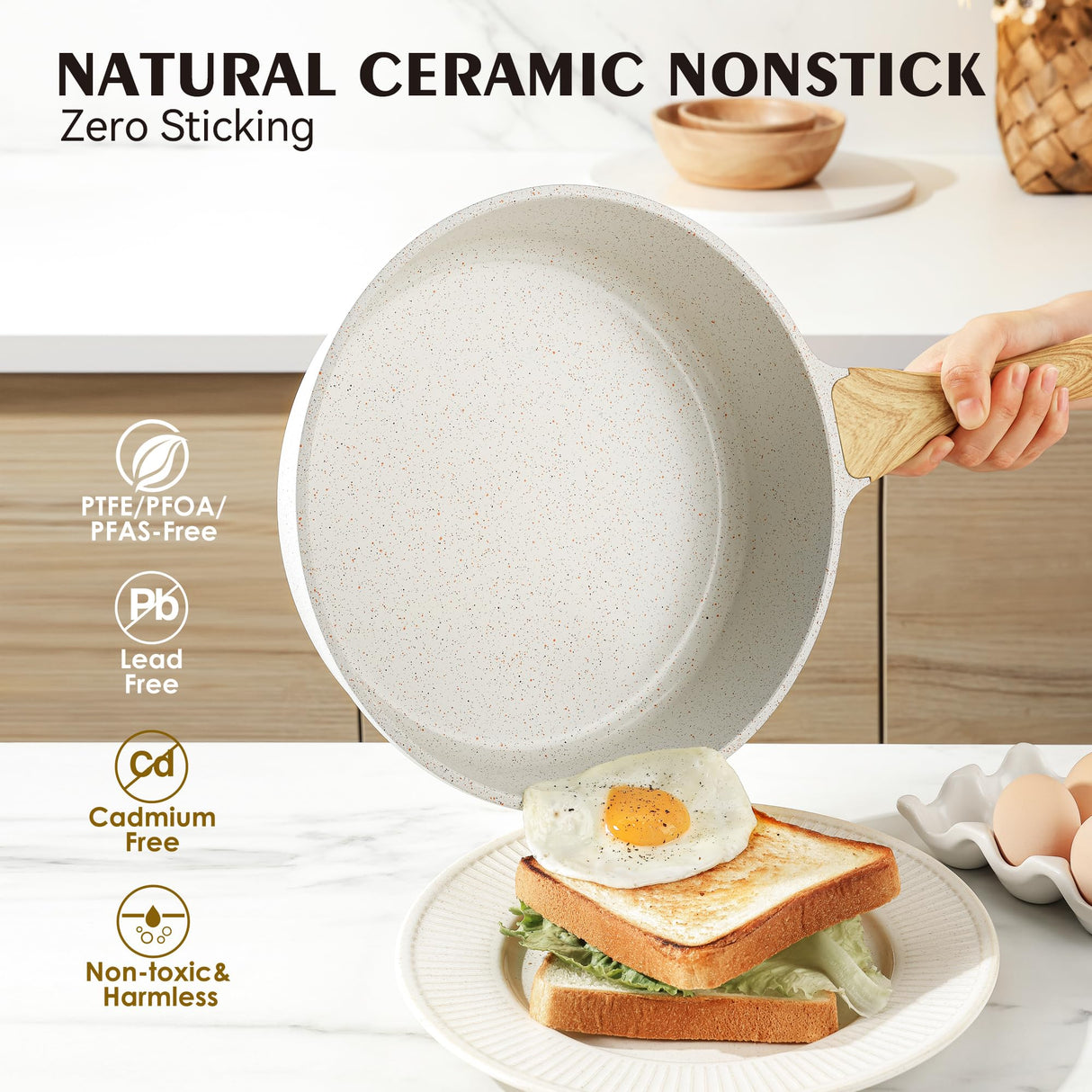 SENSARTE Nonstick Ceramic Cookware Set 13-Piece, Healthy Pots and Pans Set, Non-toxic Kitchen Cooking Set with Stay-Cool Handles, Silicone Tools and Pot Protectors, PFAS and PFOA Free SENSARTE