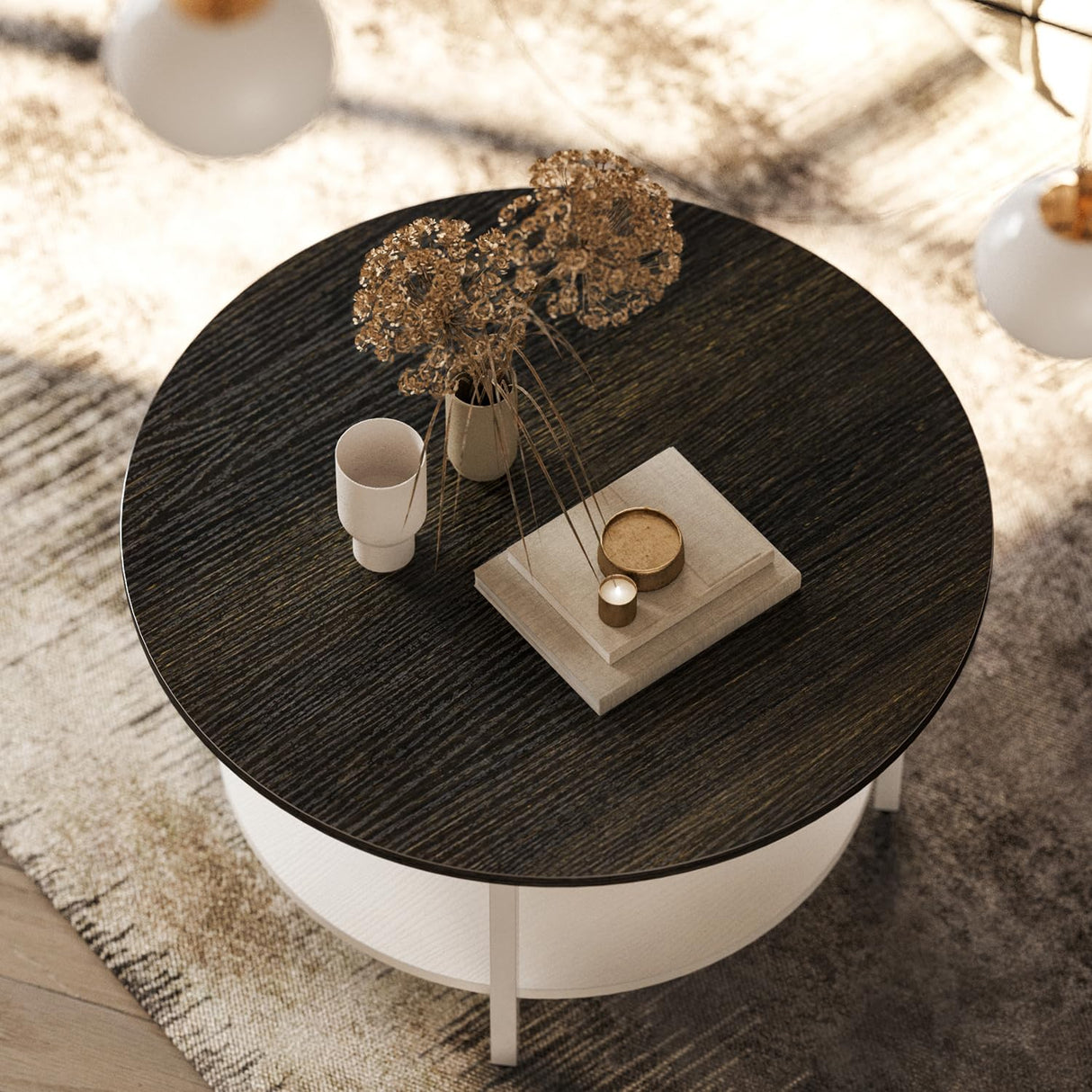 FABATO Round Lift Top Coffee Table with Storage and Hidden Compartment, 26.77'' Farmhouse Coffee Table for Living Room Reception Room, 2 Tier Small Round Coffee Table Circle Dining Table, White FABATO