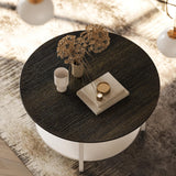 FABATO Round Lift Top Coffee Table with Storage and Hidden Compartment, 26.77'' Farmhouse Coffee Table for Living Room Reception Room, 2 Tier Small Round Coffee Table Circle Dining Table, White FABATO