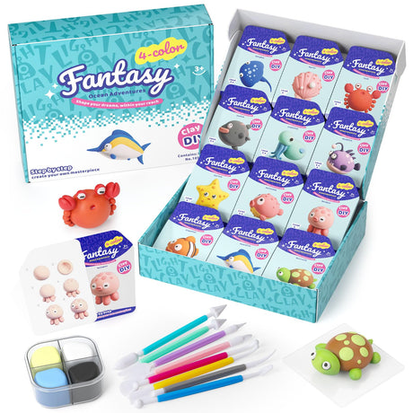 Air Dry Modeling Clay for Kids - Ocean Adventure, 12 Boxes Clay Kit with 9 Tools & Tutorials, Soft DIY Craft Kit for Art Projects, Creative Gift for Boys & Girls Ages 3+ Dufvrpe
