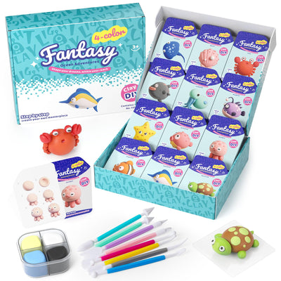 Air Dry Modeling Clay for Kids - Ocean Adventure, 12 Boxes Clay Kit with 9 Tools & Tutorials, Soft DIY Craft Kit for Art Projects, Creative Gift for Boys & Girls Ages 3+