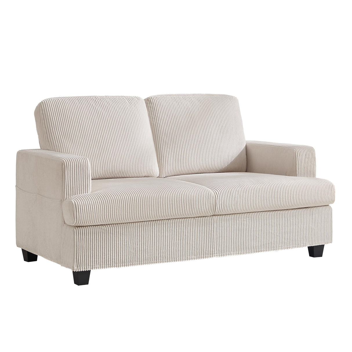 HOMYKA Loveseat Sofa, 60" Corduroy Couch with Side Pocket, Removable Pillow and Cushion Cover 2 seat Couches, Comfy Modern Small Couch for Living Room, Small Spaces, Dorms, Office, Beige HOMYKA