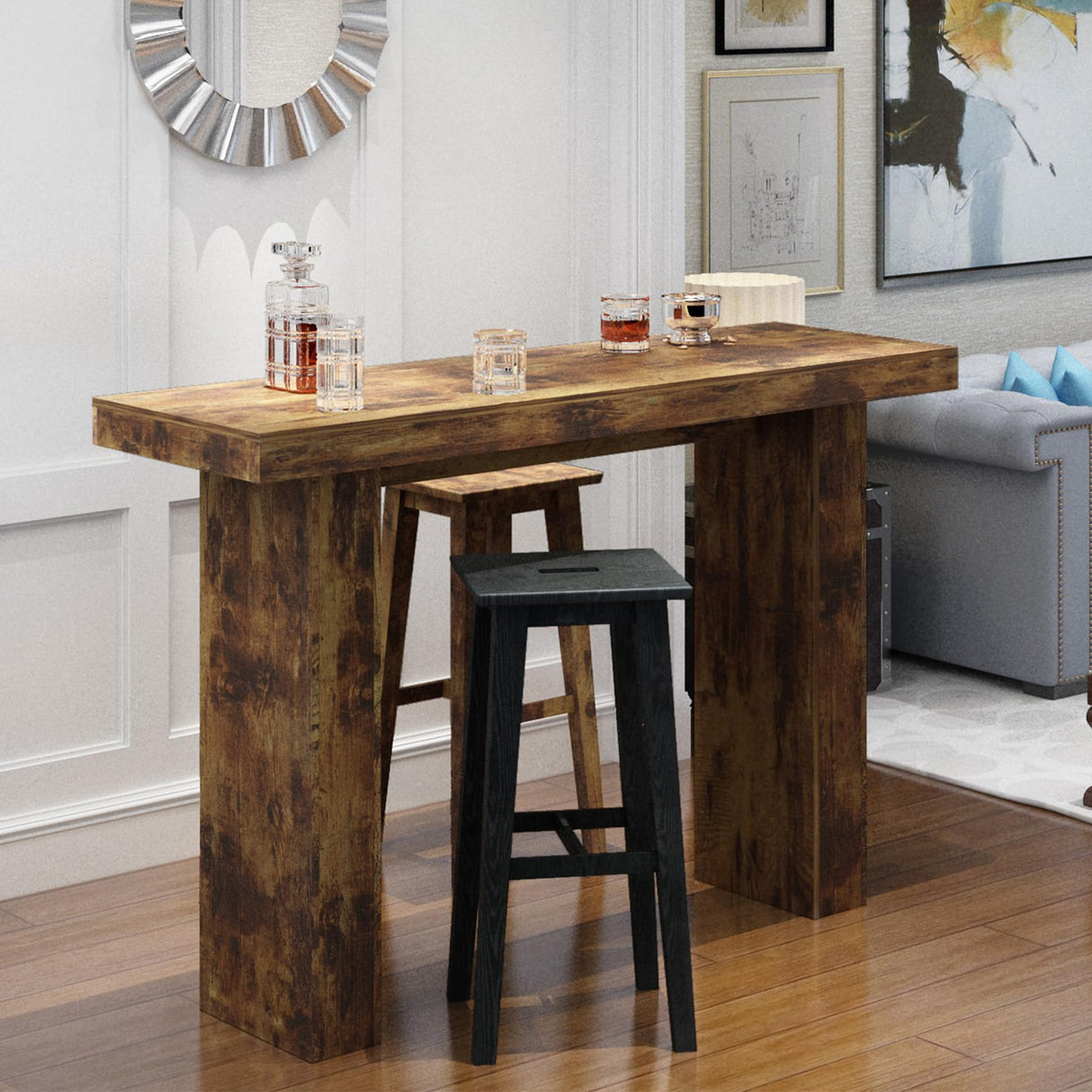 Tilayasig 63" Long Bar Table, Industrial Counter Height Pub Table, Narrow Kitchen Dining Table for Small Spaces, Breakfast Bar, Home Bar, Rustic Brown (Only Table) Tilayasig