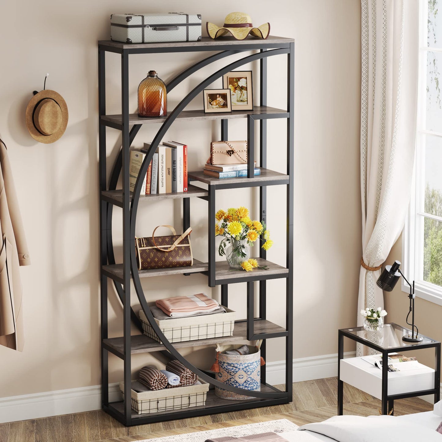 Industrial 5-Tier Etagere Bookcase by Tribesigns in Vintage Grey - Stylish Storage Solution for Home & Office - WoodArtSupply