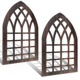 Yulejo 2 Pcs Rustic Window Frame Wall Decor Wooden Farmhouse Wall Decor 15.75'' x 11'' Arched Cathedral Window Home Decor Fake Window Pane Wall Art for Entryway Living Room Bedroom(Dark Brown) Yulejo