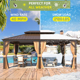 MELLCOM 12' x 18' Hardtop Gazebo,Galvanized Steel Metal Double Roof Gazebo with Curtain and Netting,Brown Permanent Pavilion Gazebo with Aluminum Frame for Patios,Gardens,Lawns MELLCOM