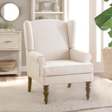 HUIMO Living Room Chair Upholstered High Back Armchair Retro Printed Wingback Chair in Linen for Bedroom & Study Comfy Accent Sofa Chair Reading Chair Holds 300lbs (Navy Blue) (1, Tan with Lines) HUIMO