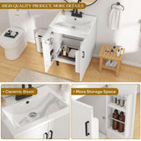 YITAHOME 24 Inch Bathroom Vanity with Ceramic Sink, Modern Freestanding Bathroom Cabinet Vanity for Small Space, Soft Closing Doors with 2 Built-in Shelves, White YITAHOME