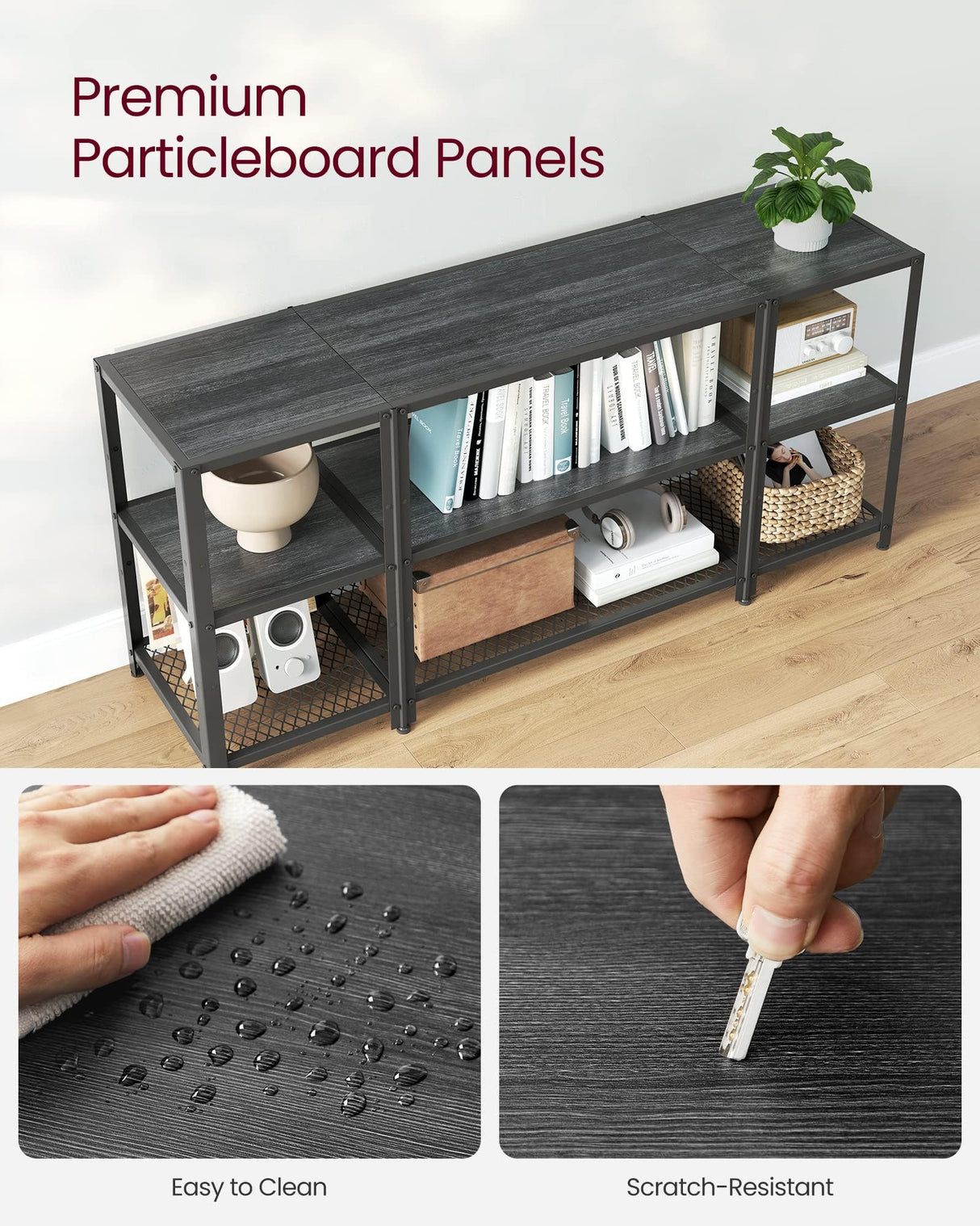 VASAGLE TV Stand for 65 Inches TVs, Industrial Entertainment Center, Modern TV Console with Open Storage Shelves for Living Room, Bedroom, Black ULTV105B22 VASAGLE