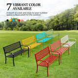 VINGLI 50" Outdoor Bench Metal with Floral Back, Garden Bench Front Porch Bench for Yard Patio Entryway Park Outside, 800lb Capacity - White VINGLI