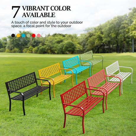 VINGLI 50" Outdoor Bench Metal with Floral Back, Garden Bench Front Porch Bench for Yard Patio Entryway Park Outside, 800lb Capacity - White VINGLI