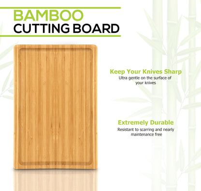 Utopia Kitchen Extra Large Bamboo Cutting Board with Juice Groove Wood Chopping Board for Countertop Thick Durable Cutting Board for Meat Vegetables & Fruits 1 Natural 17.6 x 12 Inch