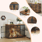 HOOBRO 38.6" Dog Crate Furniture, Wooden Indoor Dog Kennel, Decorative Dog Crate End Table, Chew-Resistant Heavy Duty Dog Crate for Small/Medium Dog, Rustic Brown and Black BF100GW03 HOOBRO