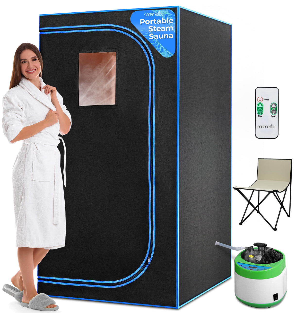 SereneLife Portable Sauna for Home, Steam Sauna Tent with 4L Steamer, Folding Sauna Chair, Compact Personal Detox Sauna, Remote Control in-Home Spa, 71" x 35" - inch (Black) SereneLife
