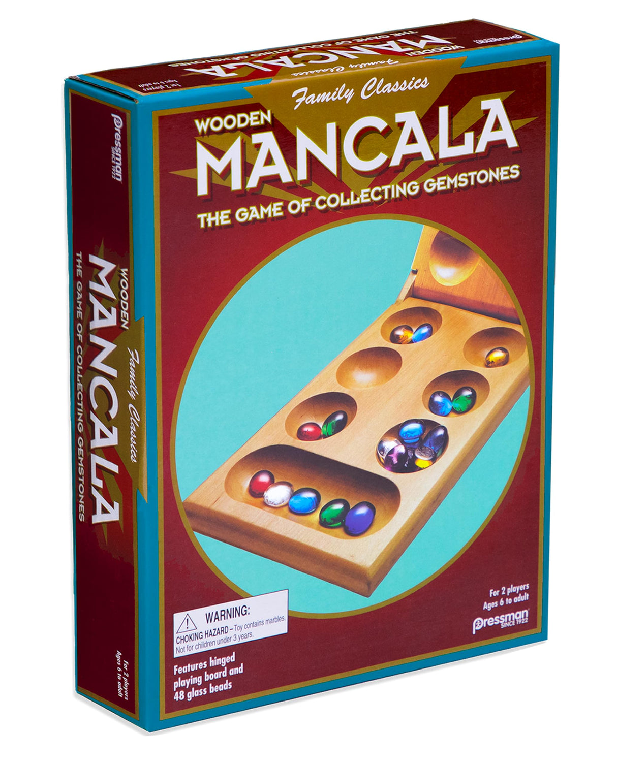 Pressman Mancala - Real Wood Folding Set, with Multicolor Stones by Pressman, 2 players Pressman