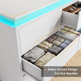 Fameill White Dresser for Bedroom, 6 Drawer Dresser with LED Lights, Modern Dresser Organizer with Charging Station, Double Wide Chest of Drawers for Living Room, Entryway Fameill