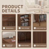 Jluomei Large Record Player Stand, Mid-Century Turntable Stand with Doors and Charging Station Record Player Table Holds Up to 450 Albums Vinyl Storage Display Shelf for Living Room, Walnut Jluomei